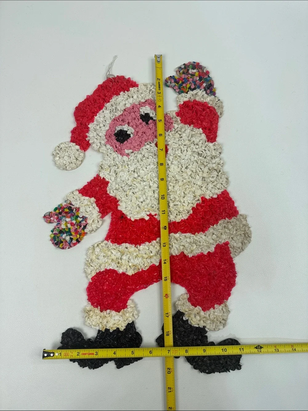 Vintage melted popcorn Santa Clause Wall Hanging Red White Black Christmas